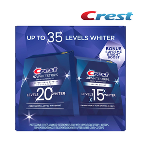 [Cest] 크레스트 화이트 스트립스 Cest 3D White Stips 치아 미백 62개입 Cest 3D Whitestips Supeme Bight Dual Pack, 1개