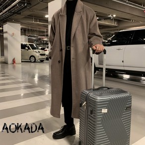 AOKADA 고급 프리미엄 울 블렌디드 정장넥 트렌치코 오버핏 남성코트 가을 겨울 롱코트 모직 코트