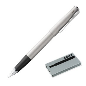 LAMY 065 스튜디오 브러쉬 스틸 만년필 + 잉크 카트리지 5p, EF, 실버(만년필), 블랙(잉크 카트리지)