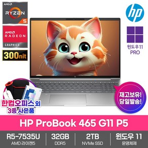 HP PoBook 465 G11 P5 노트북 윈도우11프로 32GB램 SSD2TB 라이젠5 PD충전 16형 WUXGA 300nits 업무용 대학생, WIN11 Po, 32GB, 2TB, 실버