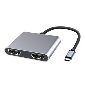 C타입 허브 HDMI 듀얼 모니터 젠더 분배기 컨버터 HDCP 넷플릭스 미러링 케이블 기능, 그레이, 1개, 185mm