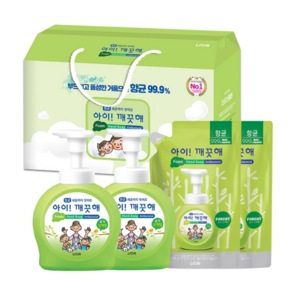 Lion 아이깨끗해 숲 속 산책향 핸드워시 선물세트 ( 본품 490ml x 2입 + 리필 450ml x 2입)  설 구정 추석 명절 선물  Hand Soap Gift Set, 1세트