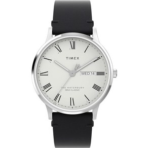 Timex 남성용 Watebuy 트래디셔널 40mm 시계 블랙/화이트/스테인리스 스틸 40mm 워터버리 클래식 시계