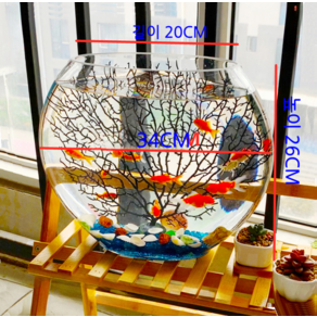 납작한 타원형 거실 테이블 현관 장식 소형 유리 열대어 물고기 금붕어 구피 수조 어항세트, D, 1개