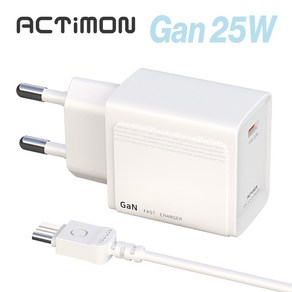 엑티몬 25W PD PPS GaN 1포트 핸드폰 초고속 충전기(삼성 아이폰 충전 어댑터 C타입 케이블 포함), 1개, 화이트(CtoC 케이블)