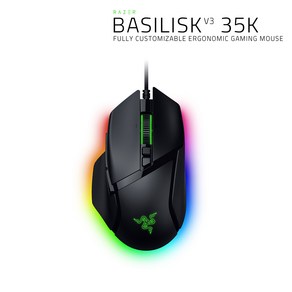 [레이저코리아] 바실리스크 V3 35K 유선 블랙 고성능 35 000DPI 시냅스 Raze Basilisk V3 35K, Black, RZ01-0524