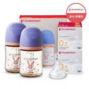 더블하트 모유실감 3세대 PPSU 디어프렌즈 트윈팩 160ml+젖꼭지(2입)