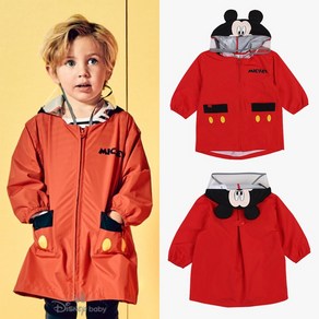 아가방 중계점 [디즈니베이비] 미키 우비 (+파우치)(RED) *2025년 NEW ITEM* 배색 디자인의 가벼운 후드넥 귀욤뽀짝 미키마우스 캐릭터 우비 파우치 세트