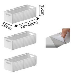 길이조절 폴딩 수납 정리함 바구니 3P 5가지사이즈 2가지컬러 끈적임없는 고급 방수라벨스티커와 고정버클 포함, 3세트, 화이트