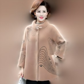 해피유통 중년엄마 겨울 점퍼 하프 밍크 모직 코트 여성 패션 트렌치코트Y-1
