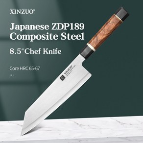 회칼 사시미칼 일식칼 일본 명품 고급 xinzuo 8.5quotin 요리사 칼 65-67hc zdp189 복합 강철 검정 g10 padauk 나무 손잡이 전문 요리사 칼, 8.5인치, 1개