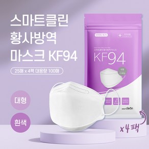 알뜰형 대용량 스마트클린 KF94 마스크 대형, 대용량 흰색, 1개, 100매입