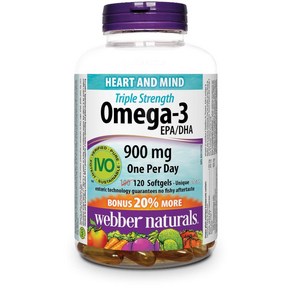 (캐나다 직송) 웨버내추럴스 오메가-3 900 mg 트리플 스트렝스 120정 Webbe Natuals Omega-3 900 mg Tiple Stength, 1개