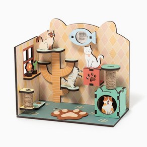 [문구티쳐] 민화샵 KC인증 고양이 미니룸 만들기 DIY 장난감소품 조명등 고양이미니어처 MDF조립, 민화 MDF 고양이 미니룸 만들기