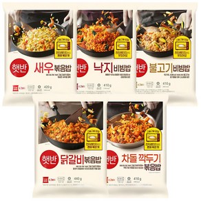 CJ 비비고 볶음밥 5종 (닭갈비볶음밥+차돌깍두기볶음밥+새우볶음밥+낙지비빔밥+불고기비빔밥), 1세트, 410g