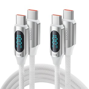 TOOCKI 알루미늄 합금으로 디스플레이 C-C 100w 고속 충전케이블, 2m, 화이트, 2개