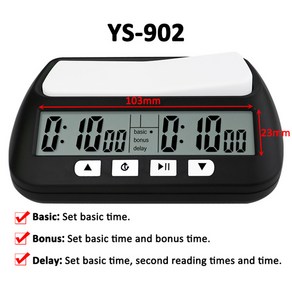 디지털 체스 타이머 전문 다기능 시계 카운트 업 다운 게임 스톱워치, 02 YS-902, 1개