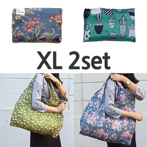 센스집 접이식 휴대용 장바구니 XL2set 계열선택(랜덤), 2세트, 그린(블루)계열XL