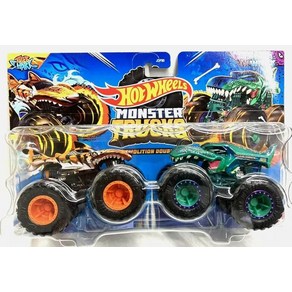 Hot Wheels Monste Tucks 데몰리션 더블 1:64 다이캐스트 2팩 타이거 샤크 vs 메가 렉스