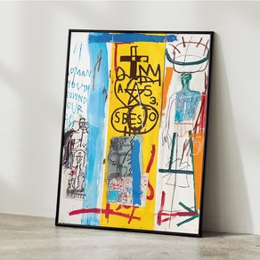 장미쉘 바스키아 그림 포스터 거실그림액자 명화그림 액자 작품 인테리어 JEAN MICHEL BASQUIAT 08, A2 사이즈(420x594mm), A2 포스터 + 블랙 액자 결합