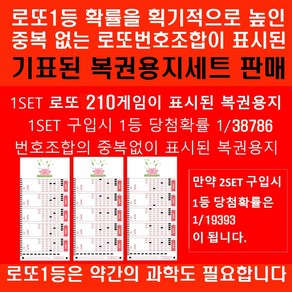 로또210중복없이 표시된 로또용지 1등당첨확률1/38786, 1개