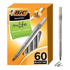 BIC GSM609BK 라운드 스틱 볼펜 Med. Pt Value Pk 60/BX 프로스트/BK 잉크