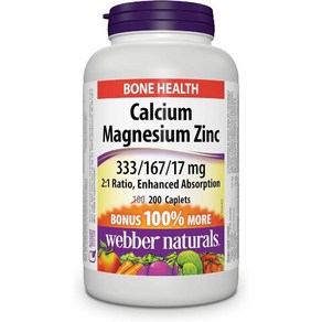 (캐나다 직구) 웨버내추럴스 칼슘 마그네슘 아연 200정 Webbe Natuals Calcium with Magnesium and Zinc, 1개