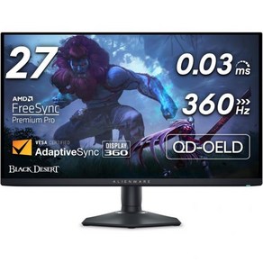 Alienwae AW2725DF OLED 게이밍 모니터 26.7인치 Quantom Dot WQHD 2560x1440 360Hz 0.03Ms 디스플레이 AMD FeeSync, 27 Inches, 360 Hz, 1개