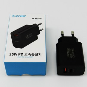 제트투 25W PD 듀얼포트 고속 45W C타입 초고속 충전기 PPS 아이폰 호환, PD 25W, 1개, 블랙