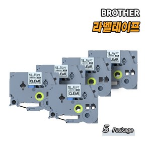 올데이컴퍼니 브라더 BROTHER 호환 라벨테이프, 18mm, 5PAC, 투명바탕/검정글자