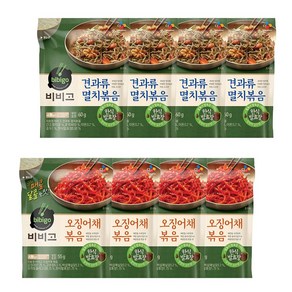 비비고 견과류멸치볶음60g x4개 + 오징어채볶음55g x4개, 1세트, 460g