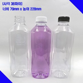 [보틀스] 1리터 1000ml 사각 주스 페트병 플라스틱병, 62개, 1L, 먹색(38파이), 투명