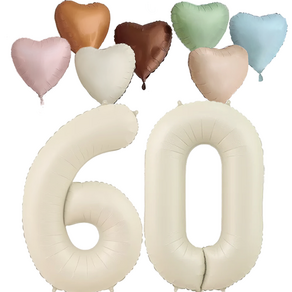 파파 파티 크림 하트 대형 숫자 기념일 생일 풍선 세트, 1세트, 크림 60 + 하트7종