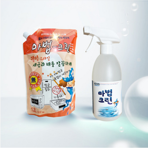 [KEWS] 거품없는 친환경 살균 세척제 마법크린 본품 500ml +리필 1.2L, 1개