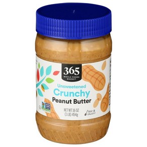 365 Whole Foods Maket Cunchy Peanut Butte 홀푸드마켓 무가당 크런치 땅콩버터, 1개, 454g