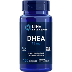 Life Extension DHEA 수명 연장 15mg 디하이드로에피안드로스테론 건강한 호르몬 균형 심혈관 건강 제지방 근육량 글루텐 프리 비GMO 100캡슐 지원, 1개, 100정