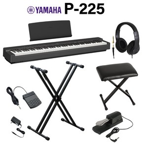 YAMAHA 야마하 P-225B 피아노 88 건반 헤드폰 X 스탠드 의자 댐퍼 페달 세트, 단일 옵션, 1개