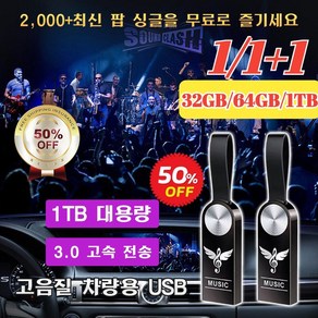 1/1+1[32GB/64GB]차량용 고음질 USB 미니 메모리 자동차 탑재 USB, 1TB, 비드 체인&어댑터&PP 가방