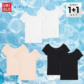 유니클로 에어리즘 1+1 U넥 T 여성 반팔티 + 손도독 물티슈
