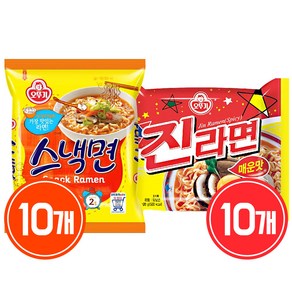 오뚜기 스낵면 10p + 진라면 매운맛 10p, 20개