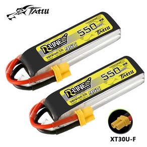 TATTU RLINE 리포 배터리 RC 헬리콥터 쿼드콥터 FPV 레이싱 드론 부품 XT30 플러그 포함 550mAh 95C 2S 7.4, [01] 7.4V 2Pcs, 2개