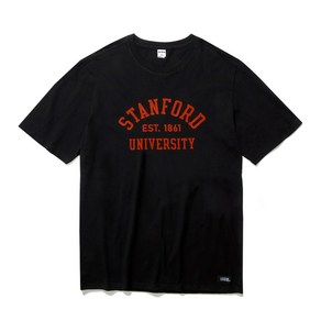 [유니버셜유니버시티] STANFORD 스탠포드 바이오워싱 반팔 티셔츠 커플 크루넥 블랙 검정 프린팅 아이비리그 라운드넥 티 (남여공용)