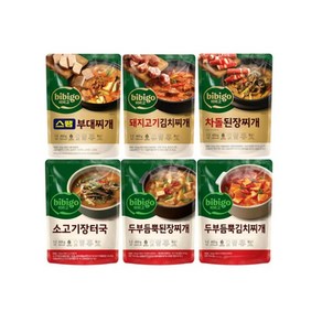 [꾸리미] CJ 비비고 즉석 찌개 6종(스팸부대찌개+차돌된장찌개+돼지고기 김치찌개+두부김치찌개+소고기장터+된장찌개), 1세트, 500g