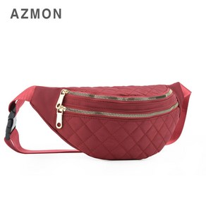 AZMON 레트로 마름모자수 여성 힙색가방 0.11kg 초경량 용량2.5L, 레드, 1개