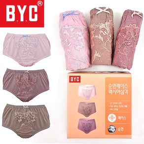 BYC 순면 레이스 자수 포인트 맥시 부인용 팬티