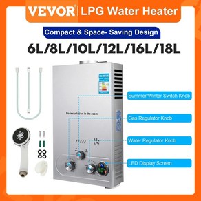 가정용 온풍기 히터 휴대용 순간 온수기 VEVOR LPG 액화 석유 가스 프로판 부탄 스테인리스 스틸 보일러 키트 6L 8L 10L 12L 16L 18L, 5.6L