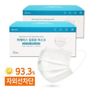 비에이스 일회용 덴탈마스크 중형, 50매, 2개, 화이트