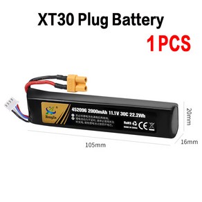 에어소프트 Bb 에어 피스톨 전기 장난감 물총 부품용 물소프트 총알 건 배터리 111V 2000mah 452096 배터리 30C XT30TSM, 3) 452096 11.1V XT30 1B  30C, 1개