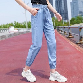 시크온미 밴딩 소세지 조커 팬츠 연청 배기 핏 9부 여름 편한 청바지