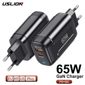 USLION 65W GaN USB C 고속 충전 PD C타입 아이폰 12 프로용, 5.KR Black 65W, 1개